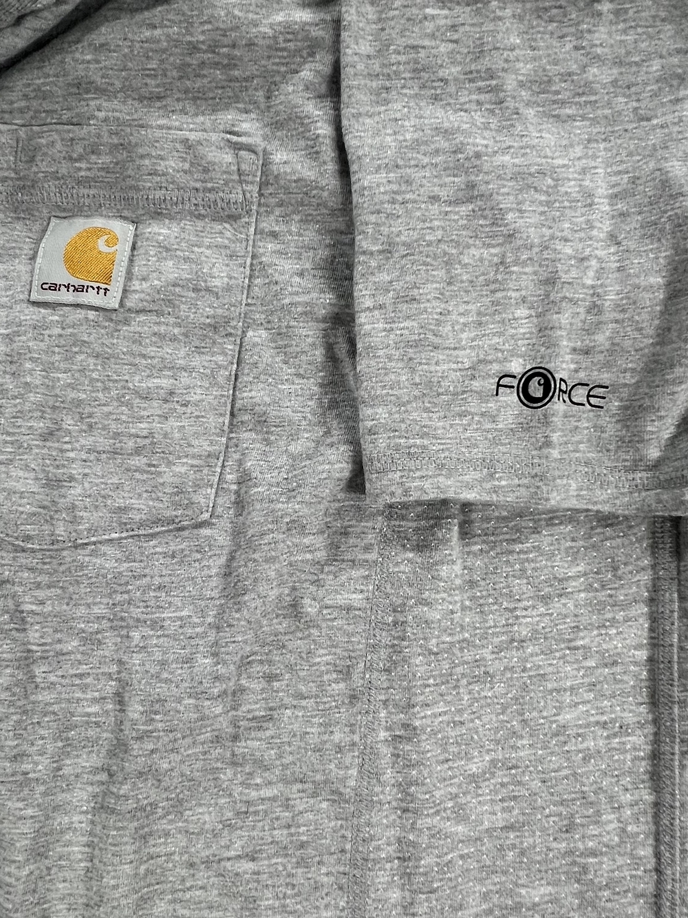 Carhartt Long-Sleeve Pocket Tee in Light Gray with Logo Patch - Picture 4 of 7